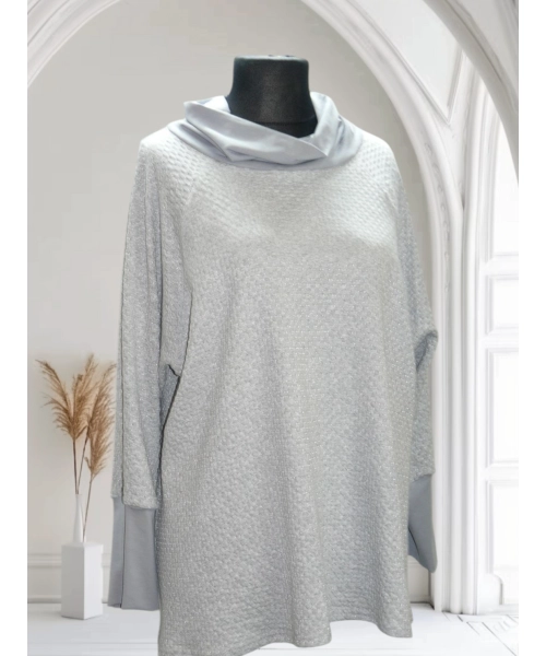 Tunika TRAPEZOWA z luźnym golfem - plaster miodu szary popiel